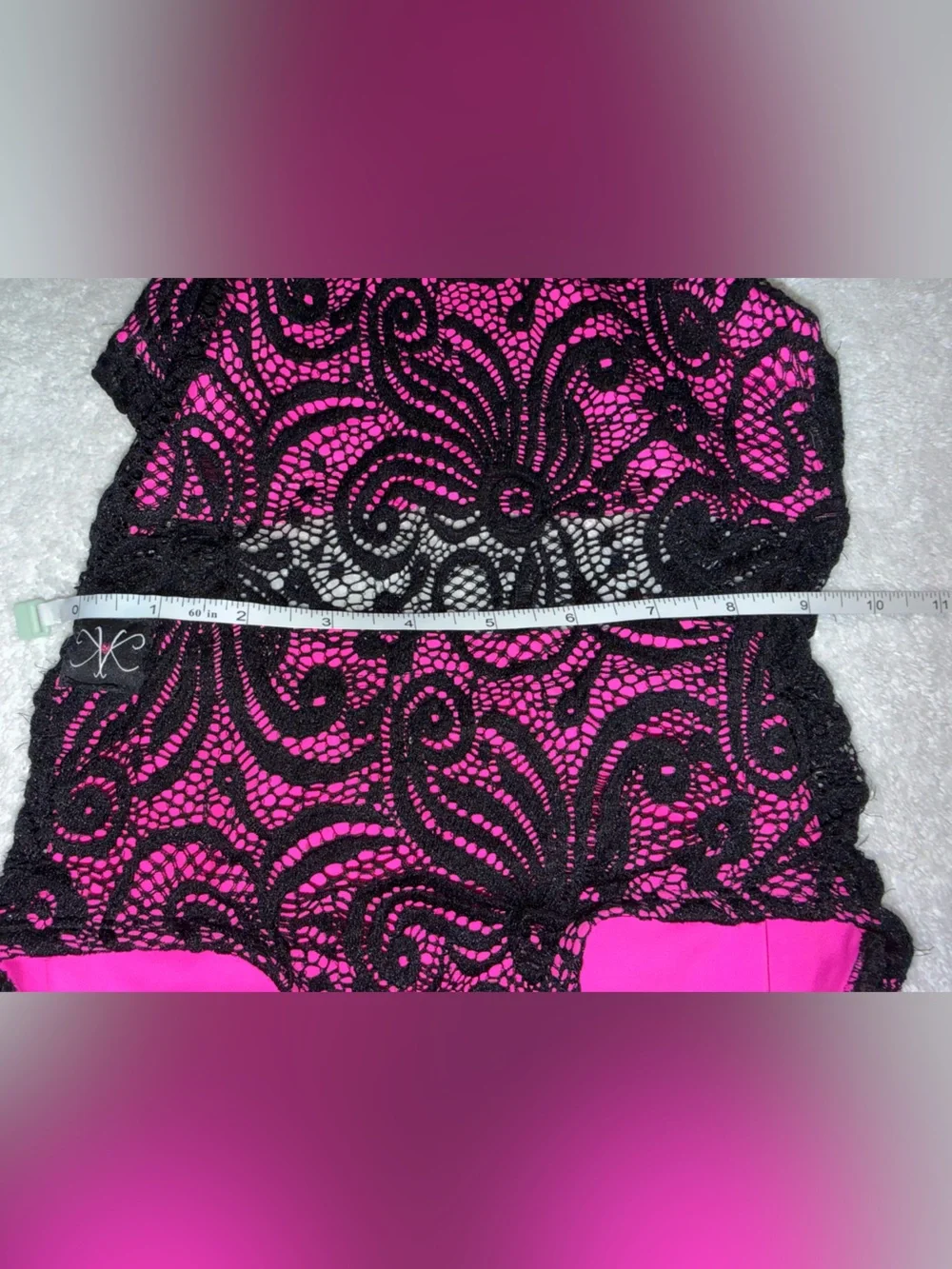 Kandi Kouture Hot Pink  Lace Leotard  with Black Mesh. Size Child Small (4/5)